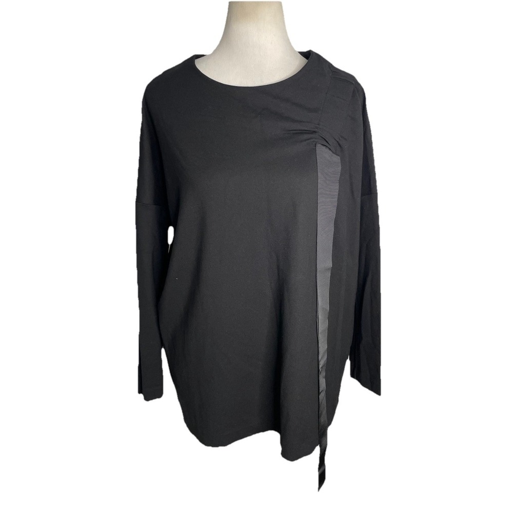 COSโ Oversized Relaxed Ribbon Detail Black Long-Sleeve Top Shirt Medium